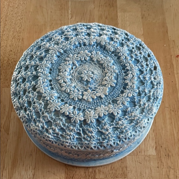 Artisan Other - Artisan Blue and White Floral Ceramic Box Vintage
